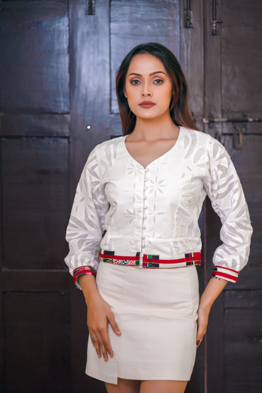 Fusion Crop Top with traditional motif of Mizoram in Rajasthani Fabric Where East Meets The West!!!